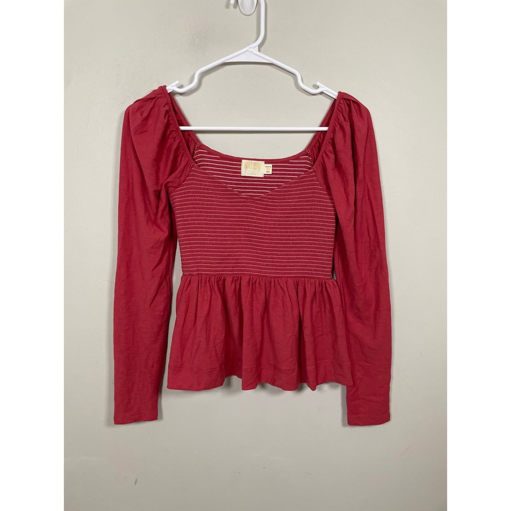 Nation LTD Smocked Peplum Babydoll Top in Rose Size XS Feminine Casual Cotton